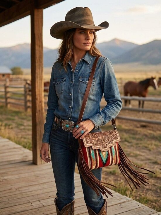American Darling Handbags - American Darling Desert Bloom Tooled Crossbody- Saddle Blanket Bag